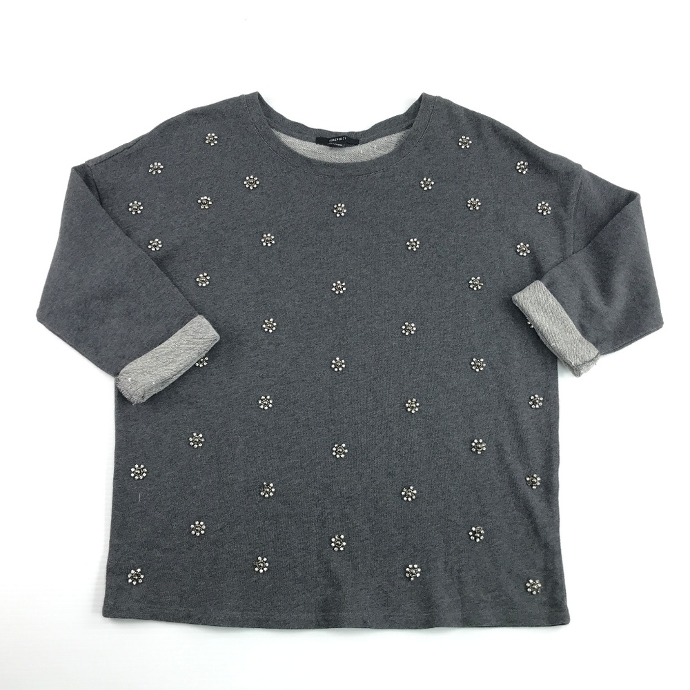 Forever 21  Jeweled 3/4 Sleeve Crew Neck